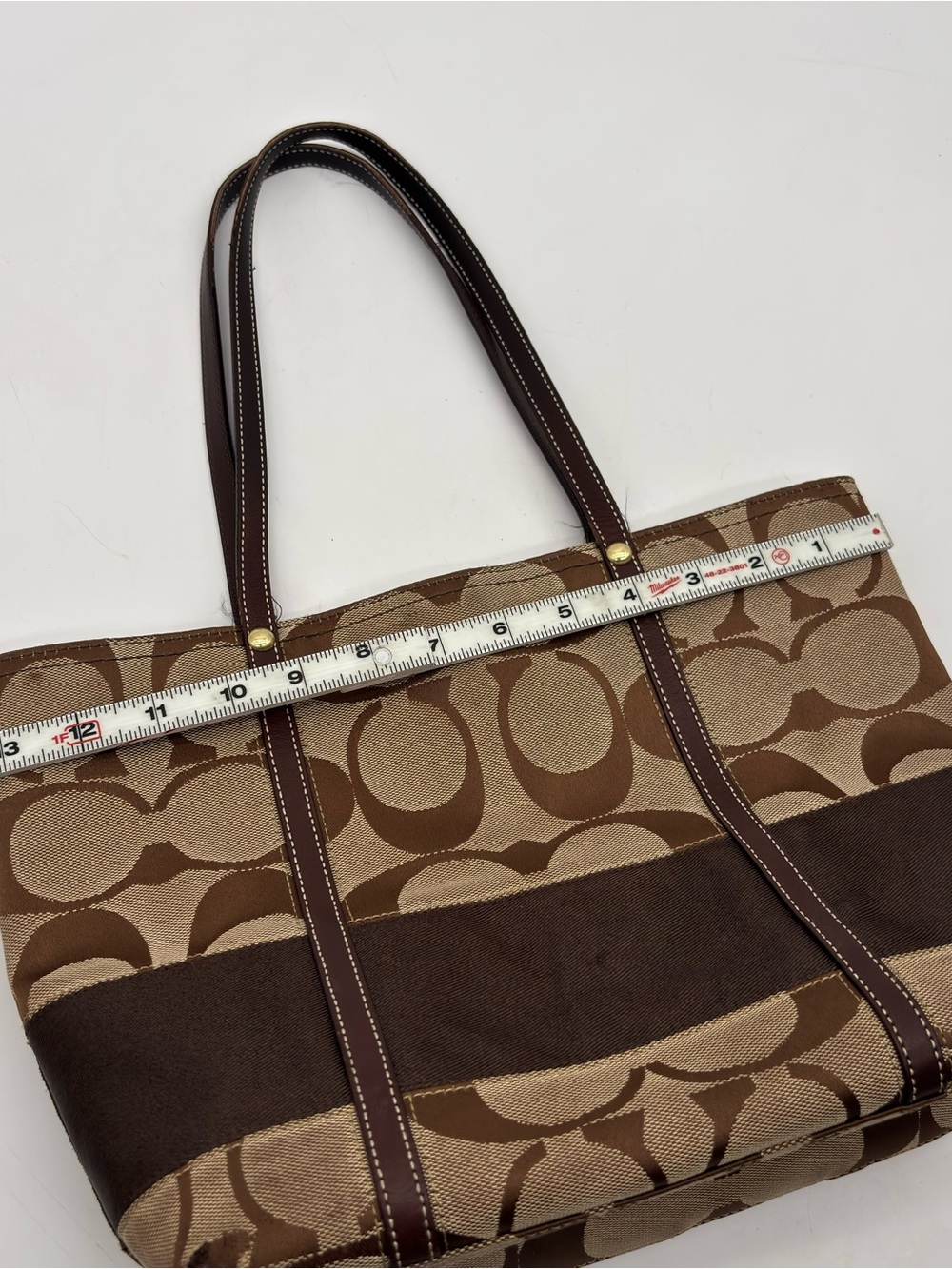 Coach Brown Signature Canvas Tote with Dark Brown Trim